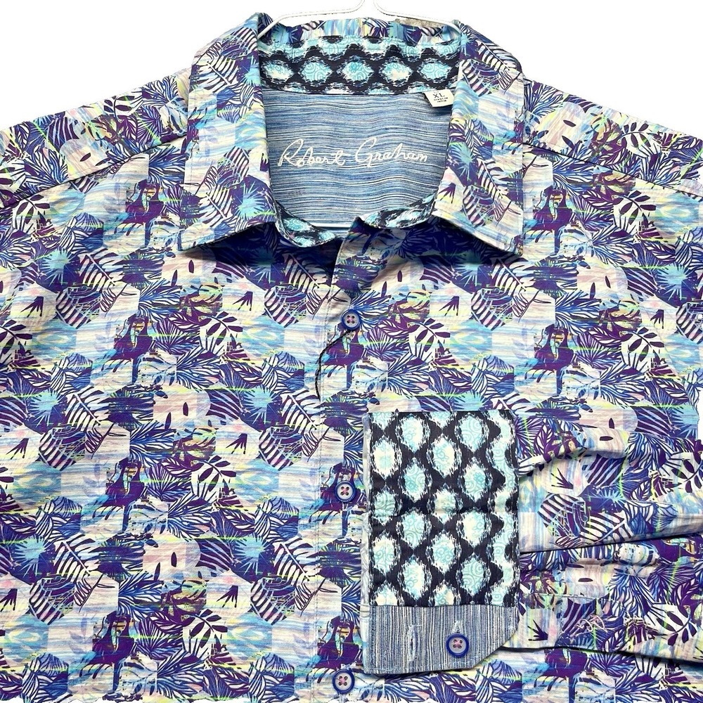 Robert Graham Marius Long Sleeve Shirt Mens XL Blue White Floral Geometric NWT